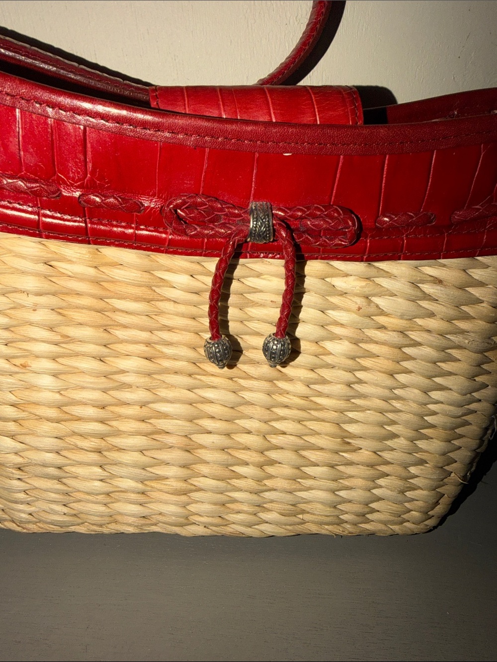 Brighton Red Trim Woven Shoulder Bag with Heart Charm - Picture 2 of 12